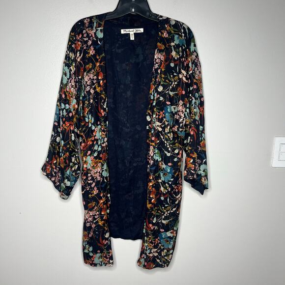 Michael Stars Jules Floral Kimono Womens One Size Open Front Cardigan 3/4 Sleeve - Picture 1 of 8